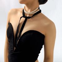 Elegant Vintage-stil Luxuriös Farbblock Imitationsperle Beflockung Perlen Handgemacht Riemen Frau Halsband main image 5