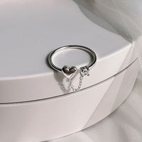 Cute Heart Shape Sterling Silver Tassel Chain Open Rings sku image 1