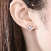 1 Pair Sweet Heart Shape Inlay Sterling Silver Zircon Ear Studs main image 4