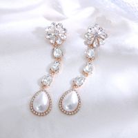 1 Pair Sweet Flower Inlay Rhinestone Artificial Gemstones Drop Earrings sku image 1