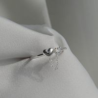 Cute Heart Shape Sterling Silver Tassel Chain Open Rings main image 4