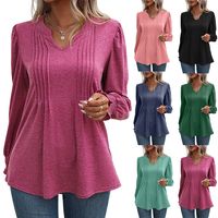 Women's T-shirt Long Sleeve T-shirts Pleated Casual Solid Color main image 6