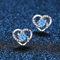 1 Pair Sweet Heart Shape Inlay Sterling Silver Zircon Ear Studs sku image 2