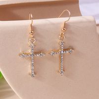 1 Pair Elegant Cross Inlay Zinc Alloy Artificial Gemstones Drop Earrings main image 3