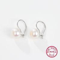 1 Pair Simple Style Round Plating Inlay Sterling Silver Artificial Pearls White Gold Plated Drop Earrings main image 1