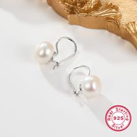 1 Pair Simple Style Round Plating Inlay Sterling Silver Artificial Pearls White Gold Plated Drop Earrings main image 5