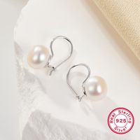 1 Pair Simple Style Round Plating Inlay Sterling Silver Artificial Pearls White Gold Plated Drop Earrings main image 6