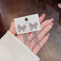1 Pair Elegant Shiny Tassel Bow Knot Inlay Copper Zircon Drop Earrings main image 1