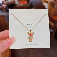 Cute Sweet Rabbit Titanium Steel Inlay Zircon Pendant Necklace sku image 1