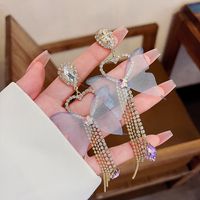 1 Pair Fairy Style Tassel Heart Shape Butterfly Inlay Copper Zircon Drop Earrings main image 2