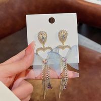 1 Pair Fairy Style Tassel Heart Shape Butterfly Inlay Copper Zircon Drop Earrings main image 5