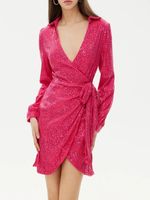Women's Regular Dress Simple Style Turndown Sequins Long Sleeve Solid Color Above Knee Party main image 4