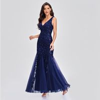 Robe De Fête Élégant V Profond Paillettes Dos Nu Sans Manches Feuilles Couleur Unie Maxi Longue Robe Du Quotidien main image 5