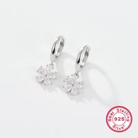 1 Pair Simple Style Flower Plating Inlay Sterling Silver Zircon White Gold Plated Drop Earrings main image 1