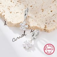 1 Pair Simple Style Flower Plating Inlay Sterling Silver Zircon White Gold Plated Drop Earrings main image 2