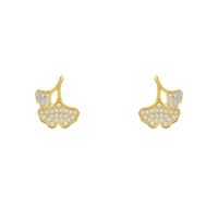 1 Pair Sweet Ginkgo Leaf Plating Inlay Alloy Artificial Pearls Artificial Diamond Ear Studs main image 3