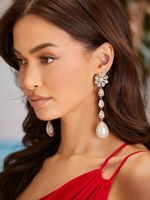 1 Pair Sweet Flower Inlay Rhinestone Artificial Gemstones Drop Earrings main image 1