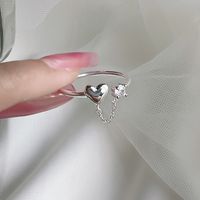 Cute Heart Shape Sterling Silver Tassel Chain Open Rings main image 2