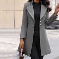 Women's Casual Vintage Style Solid Color Button Single Breasted Coat Woolen Coat main image 5