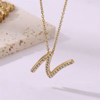 Simple Style Streetwear Letter Stainless Steel Plating Inlay Zircon Gold Plated Pendant Necklace sku image 14