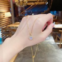 Ig Style Round Titanium Steel Plating Inlay Zircon 18k Gold Plated Solitaire Necklace sku image 1