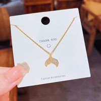 Simple Style Fish Tail Titanium Steel Plating Inlay Zircon Gold Plated Pendant Necklace sku image 1