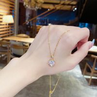 Ig Style Round Titanium Steel Plating Inlay Zircon 18k Gold Plated Solitaire Necklace main image 3