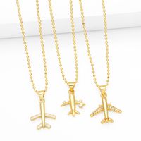 Ig Style Cool Style Airplane Copper 18k Gold Plated Zircon Pendant Necklace In Bulk main image 7