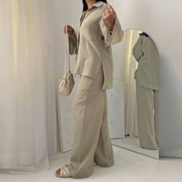 Women's Simple Style Solid Color Polyester Slit Button Pants Sets main image 5