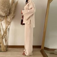 Women's Simple Style Solid Color Polyester Slit Button Pants Sets main image 3