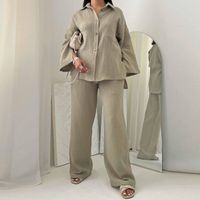 Women's Simple Style Solid Color Polyester Slit Button Pants Sets sku image 6