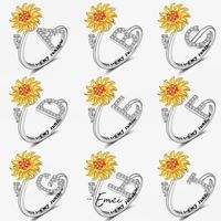 Dame Brief Blume Kupfer Überzug Inlay Künstliche Edelsteine Offener Ring main image 1