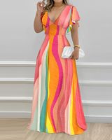 Women's Swing Dress Fashion V Neck Printing Short Sleeve Colorful Maxi Long Dress Party Date main image 2