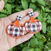 1 Pair Funny Pumpkin Plaid Arylic Drop Earrings sku image 1