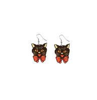 1 Pair Exaggerated Halloween Pattern Pumpkin Cat Wood Ear Hook sku image 1