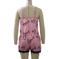 Conjuntos De Pantalones Cortos De Encaje Con Estampado De Satén De Poliéster Con Forma De Corazón Y Letras De Estilo Simple Para Mujer main image 3