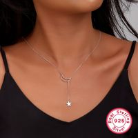Elegant Cute Simple Style Star Moon Sterling Silver Plating White Gold Plated Pendant Necklace main image 9