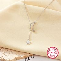 Elegant Cute Simple Style Star Moon Sterling Silver Plating White Gold Plated Pendant Necklace main image 4