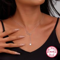 Elegant Cute Simple Style Star Moon Sterling Silver Plating White Gold Plated Pendant Necklace main image 3