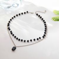 Wholesale Jewelry Simple Style Rectangle Glass Bead Iron Acrylic Beaded Plating Inlay Double Layer Necklaces main image 3