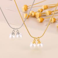 Stainless Steel 18K Gold Plated Lady Plating Pearl Pendant Necklace main image 6