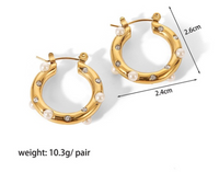 1 Pair Lady Round Dots Plating Inlay 304 Stainless Steel Artificial Pearls Zircon 18K Gold Plated Hoop Earrings sku image 3