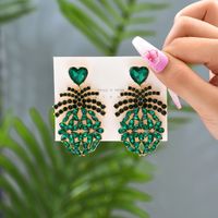 1 Pair Elegant Retro Luxurious Heart Shape Pineapple Hollow Out Inlay Zinc Alloy Rhinestones Dangling Earrings sku image 3
