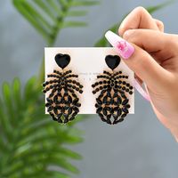 1 Pair Elegant Retro Luxurious Heart Shape Pineapple Hollow Out Inlay Zinc Alloy Rhinestones Dangling Earrings sku image 2