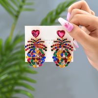 1 Pair Elegant Retro Luxurious Heart Shape Pineapple Hollow Out Inlay Zinc Alloy Rhinestones Dangling Earrings sku image 1