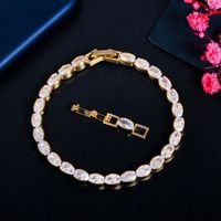 Ig Style Simple Style Shiny Oval Brass Plating Inlay Zircon 14k Gold Plated Rhodium Plated Tennis Bracelet main image 7