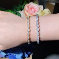 Ig Style Simple Style Shiny Oval Brass Plating Inlay Zircon 14k Gold Plated Rhodium Plated Tennis Bracelet main image 3