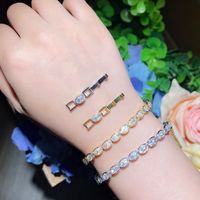 Ig Style Simple Style Shiny Oval Brass Plating Inlay Zircon 14k Gold Plated Rhodium Plated Tennis Bracelet main image 2