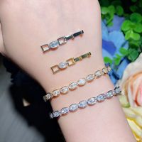 Ig Style Simple Style Shiny Oval Brass Plating Inlay Zircon 14k Gold Plated Rhodium Plated Tennis Bracelet main image 1