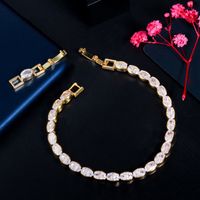 Ig Style Simple Style Shiny Oval Brass Plating Inlay Zircon 14k Gold Plated Rhodium Plated Tennis Bracelet main image 6